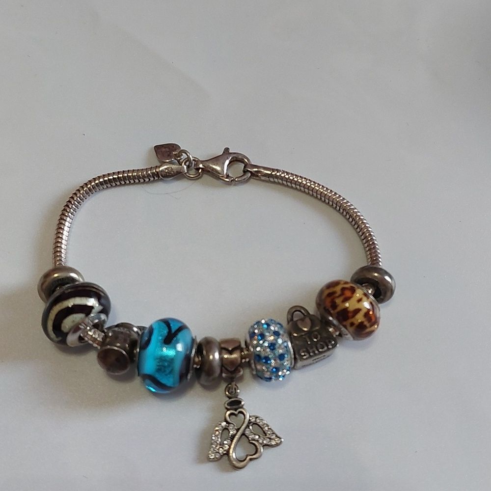 Michael Anthony MA Sterling Silver Slider Charmed Bracelet 5 Charms 3 Spacers